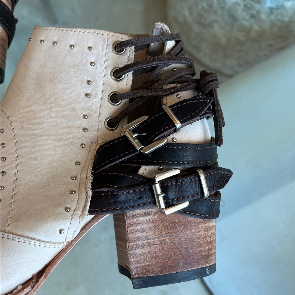 freebird White Cutout Lace-Up Ankle Booties with Brown Accents - Picture 4 of 14